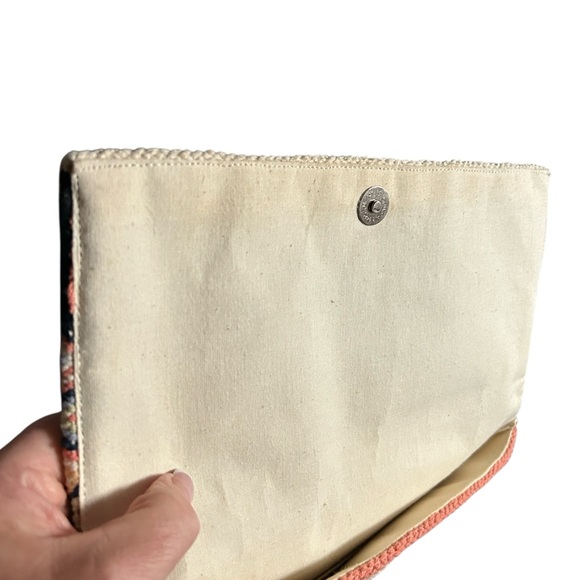 J.Jill Artisanal Grapefruit Woven Jacquard Clutch with Wrist Strap Tassel Accent